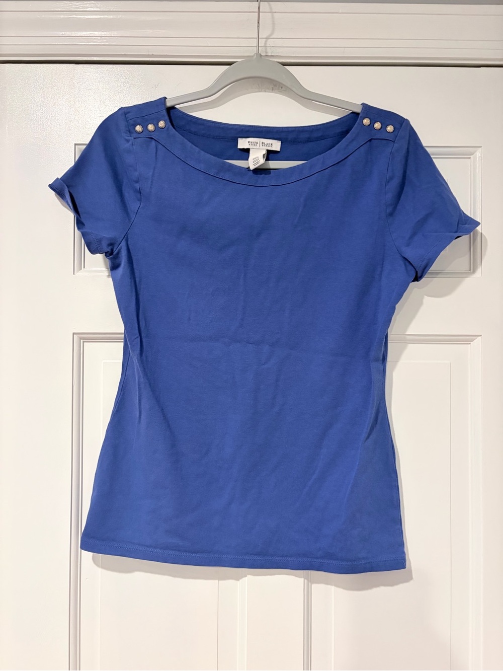 White House Black Market Royal Blue Short Sleeve Top with Shoulder Studs - Picture 1 of 8